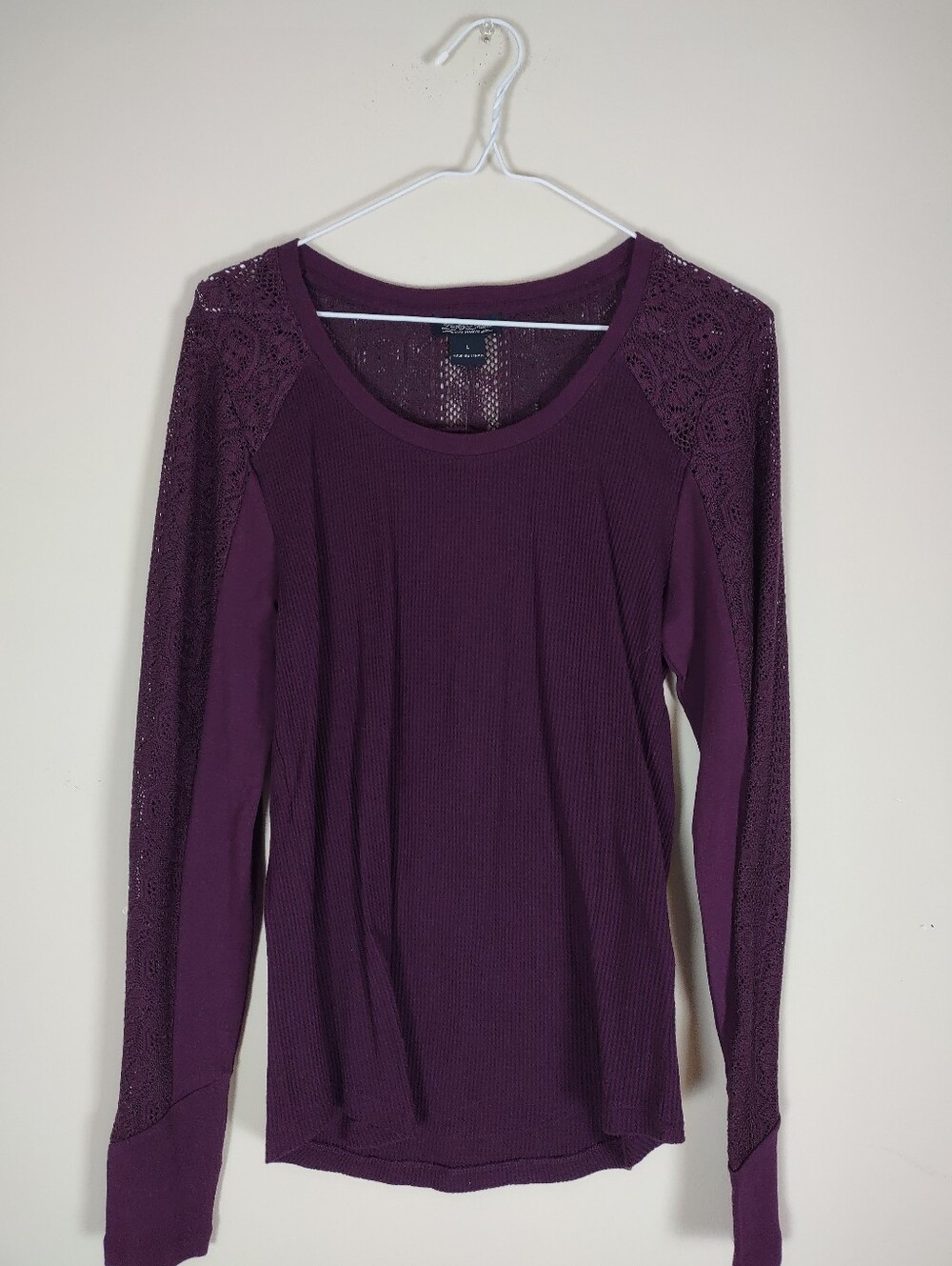 Lucky Brand Long Sleeve Lace-Shoulder Top in Plum